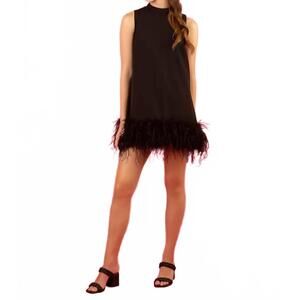NEW JESSIE LIU sleeveless cotton feather dress in black